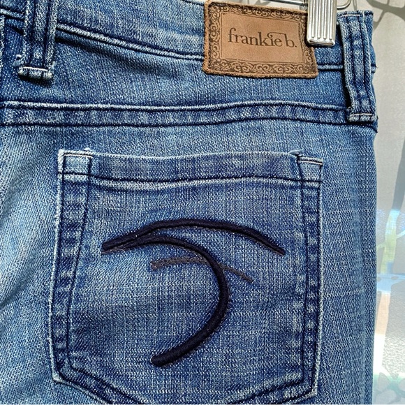 Vintage FRANKIE B. Signature f logo pockets Low Rise Bell bottom flare blue jean - Picture 6 of 13